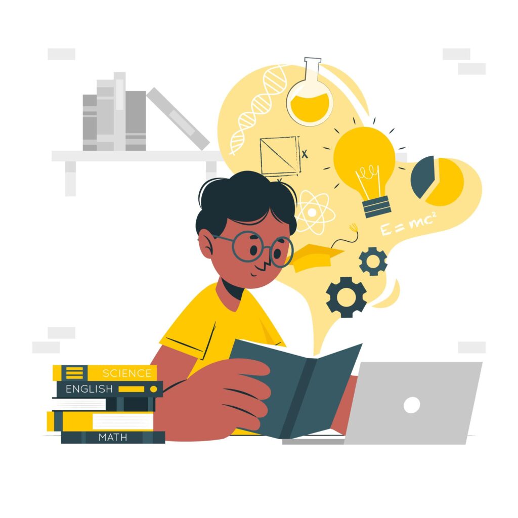Menino lendo um livro, praticando o estudo ativo.