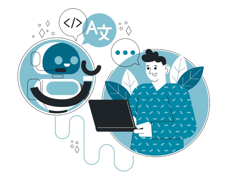 Homem conversando com robô